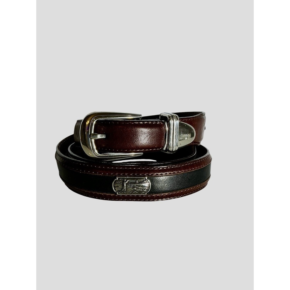 Vtg Brighton Onyx Brwn & Blk Braided Leather Belt W/ Golfer Hardware Western S42